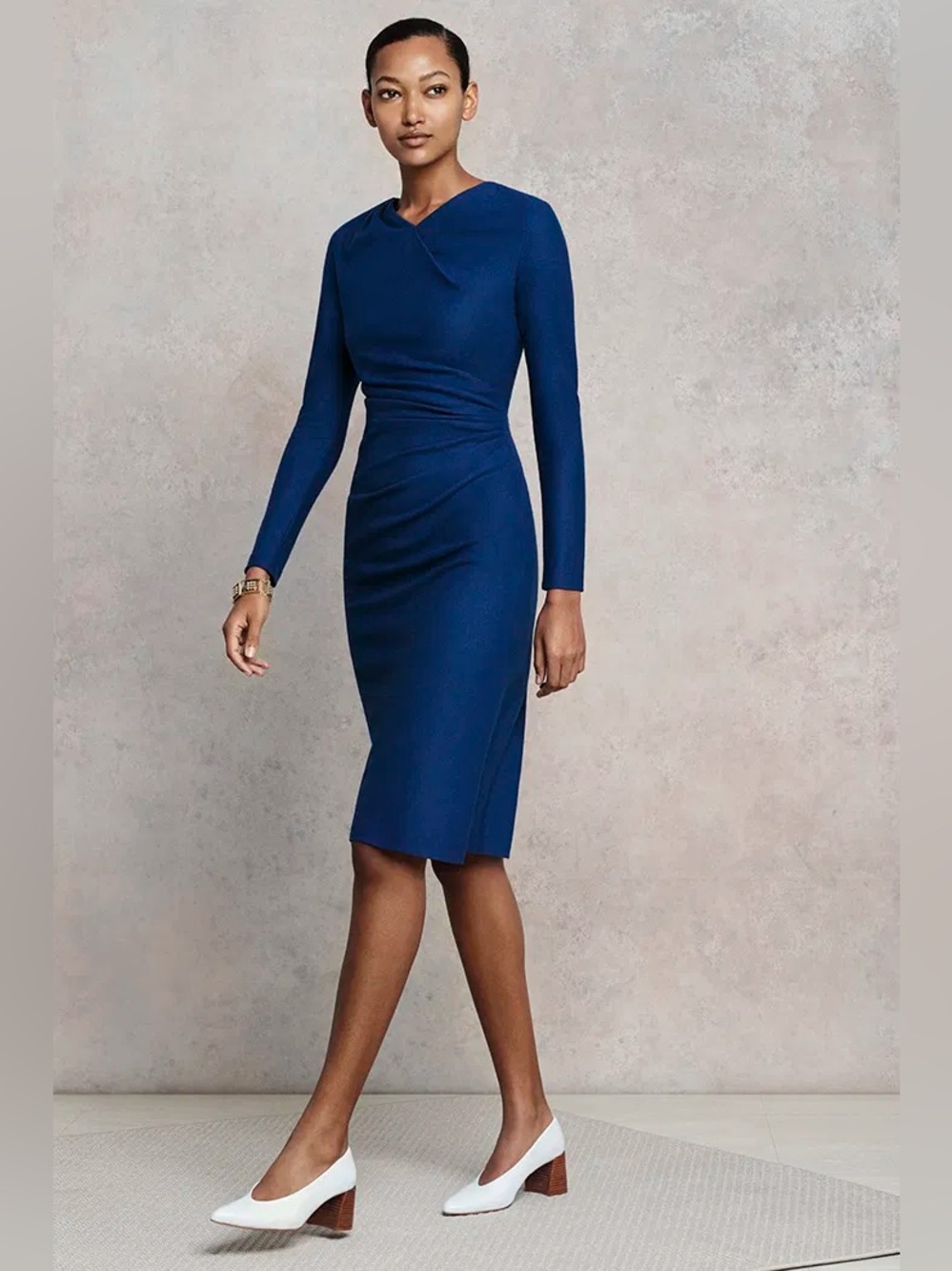 THE FOLD Belgravia Dress Wool Midi Long Sleeve Back Zip Lined Blue
